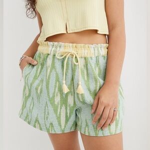 Aerie Jacquard Ruffle Waist Tie High Waisted Shorts